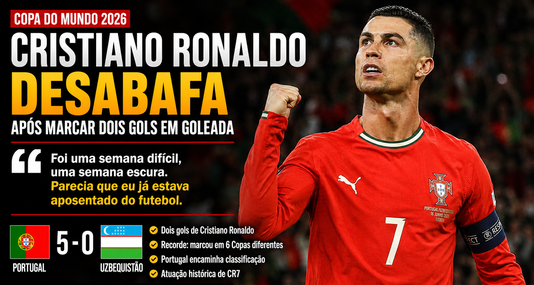 Cristiano Ronaldo rebate críticas após marcar dois gols em goleada de Portugal