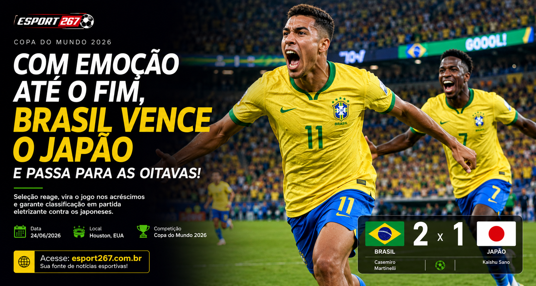 Com emoção até o fim, Brasil vence o Japão e passa para as oitavas da Copa do Mundo 2026